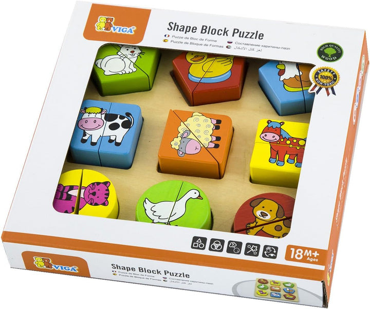 Viga Toys - Holz- Formenpuzzle - Bauernhoftiere