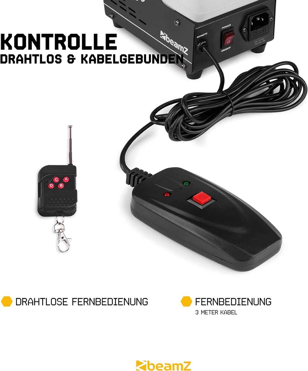 BeamZ RAGE1000 Nebelmaschine mit Lichteffekt, 1000 Watt, Fogger, Rauchmaschine, Fog Machine, Funkfer