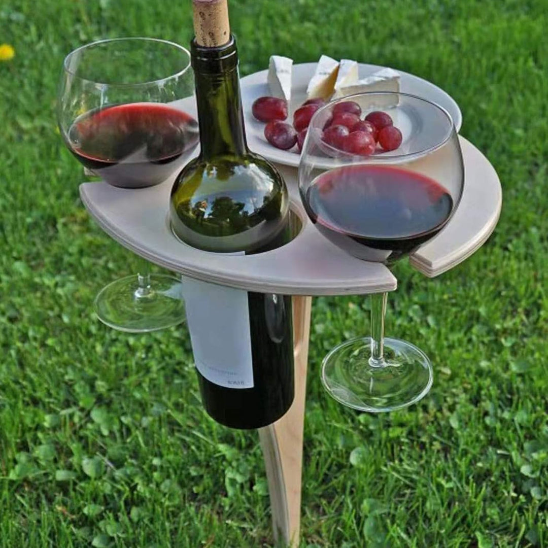Tnfeeon Faltbarer Weintischstecker mit Glashalter, Tragbares Weinregal aus Holz für Camping-Picknick