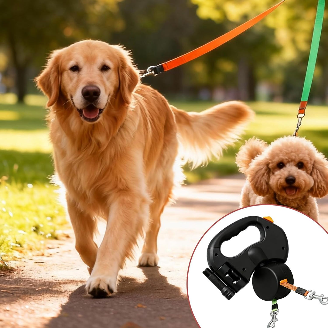 BAIFULAI Einziehbare Hundeleine für 2 Hunde, 3m Doppelleine für 2 Hunde mit Licht, Ausziehbar, Anti