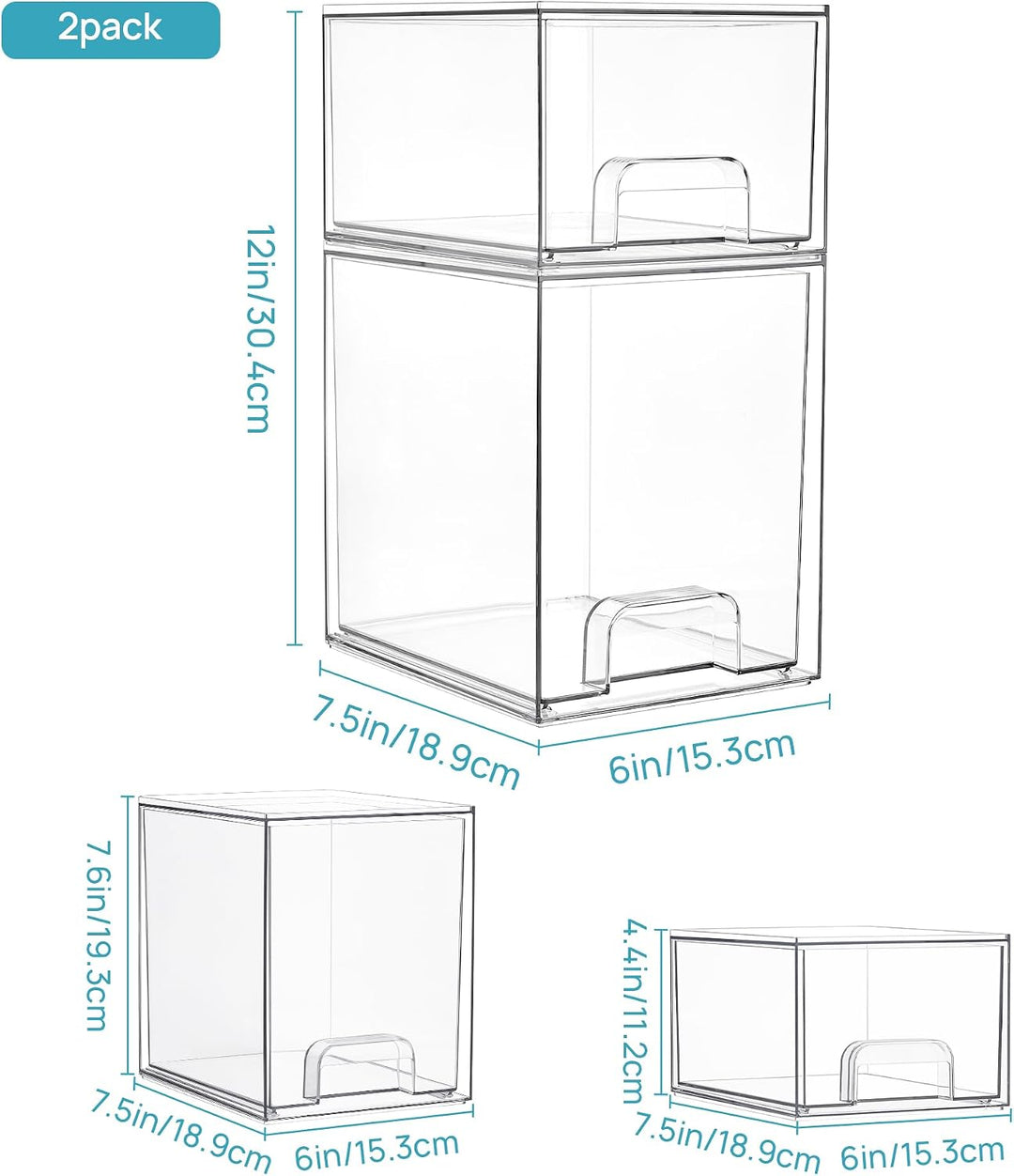 Vtopmart Boxen Aufbewahrung mit 2 Schubladen, Clear Schminktisch Organizer, Anti-Rutsch Organizer Sc