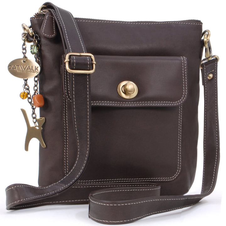 Catwalk Collection Handbags - Damen Leder Umhängetasche - Crossbody Bag/Handtasche Klein - Verstellb