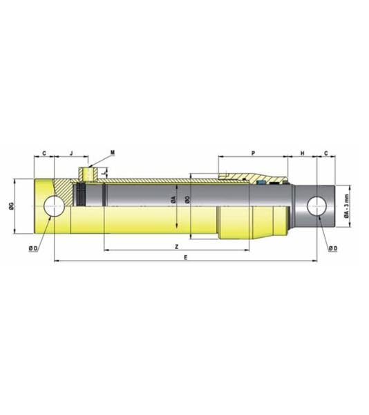 Hydraulikzylinder, einfachwirkend, Kolben Ø 60mm, Hub wählbar Grösse 550 mm Hub, 550 mm Hub