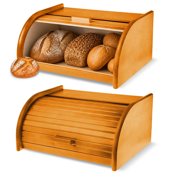 KADAX geräumiger Brotkasten aus hochqualitativem Holz, Brotbehälter mit Rolldeckel für längere frisc