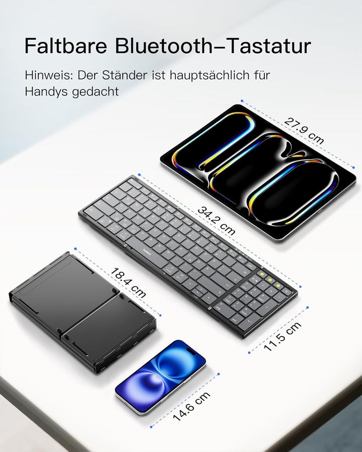 Inateck Faltbare Tastatur Kabellos,Klappbare Tastatur mit Ziffernblock mit 3 Kanälen,AI-Key,mit Stän