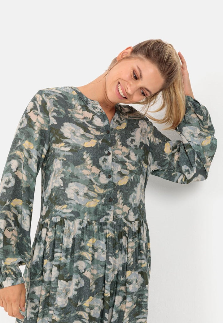 camel active Damen Kleid mit Allover-Print XXL Aop Smoke Khaki, XXL Aop Smoke Khaki