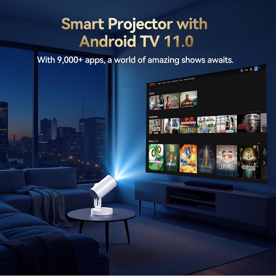 ETOE Starfish Mini Beamer, Android TV 11.0, Unterstützt 4K, Auto Keystone-Korrektur, 150 Zoll, Indiv