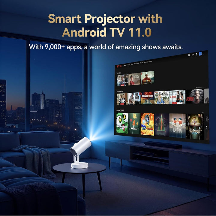 ETOE Starfish Mini Beamer, Android TV 11.0, Unterstützt 4K, Auto Keystone-Korrektur, 150 Zoll, Indiv