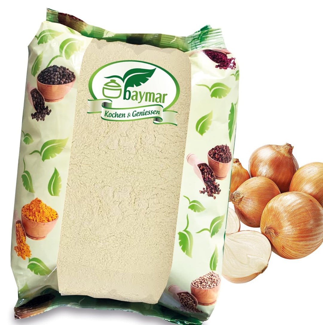 Baymar Gewürze Zwiebelpulver 1kg – Gemahlene getrocknete Zwiebeln | Intensives Zwiebelgewürz für Sau