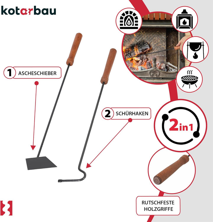 KOTARBAU® Kaminbesteck 2-teilig - Schürhaken & Ascheschieber - Kaminofen Holzofen - Besteck Set Schw