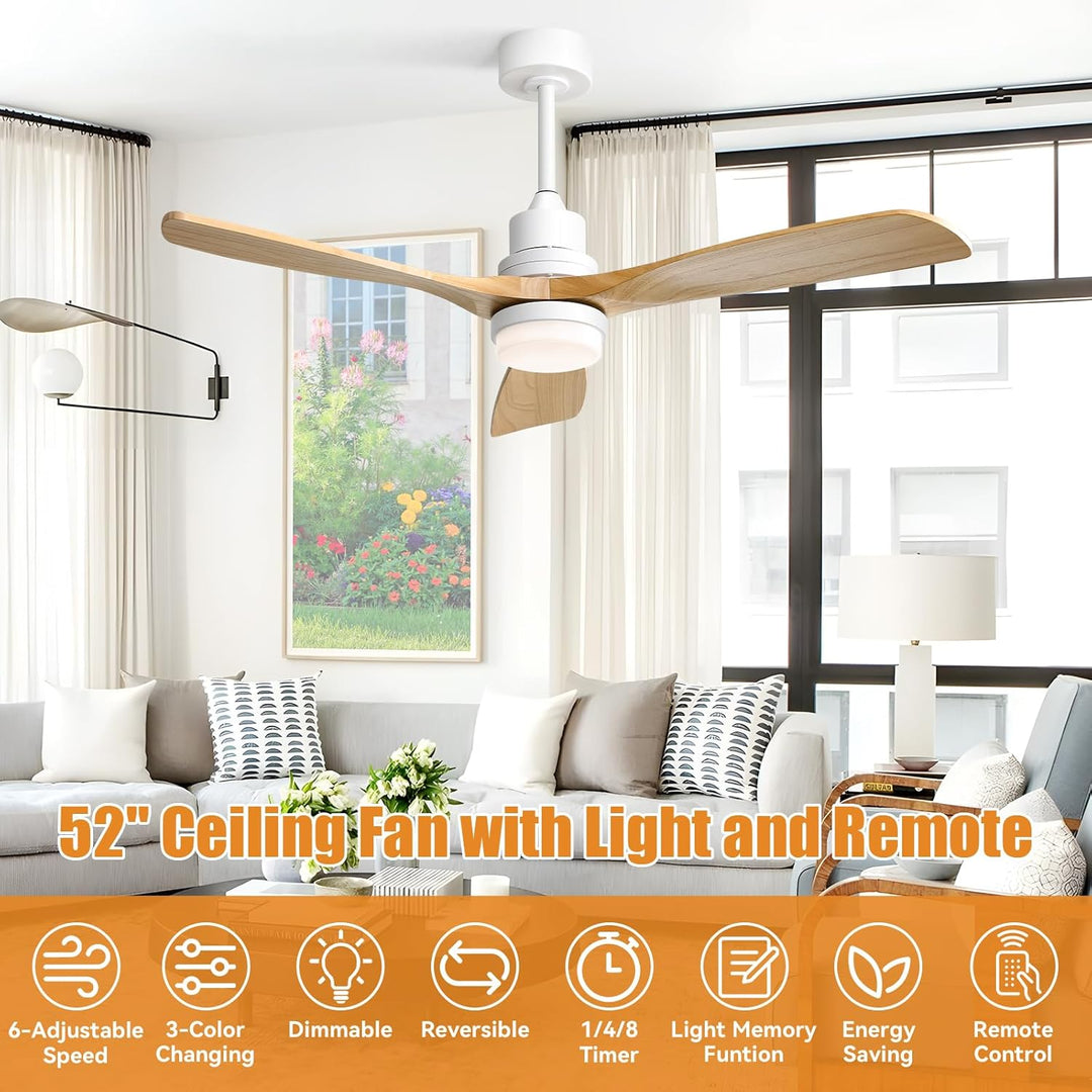 Sofucor Deckenventilator mit Beleuchtung und Fernbedienung, Deckenventilator mit Licht, 3 Holzlüfter