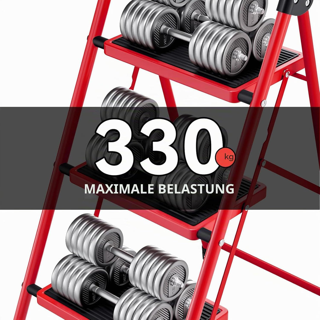 KINGRACK 3 Stufen Leiter, Trittleiter mit Handläufen, Stufenleiter, Klappleiter Tritthocker, Klapptr