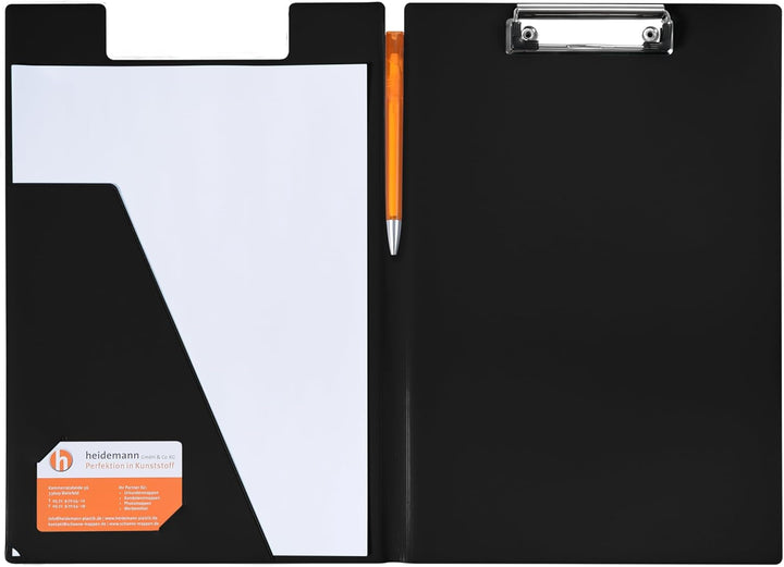Heidemann Aufklappbare Klemmbrettmappe DIN A4 Plus Photodruck, 11100000 (Schwarz 5er Set), Schwarz 5