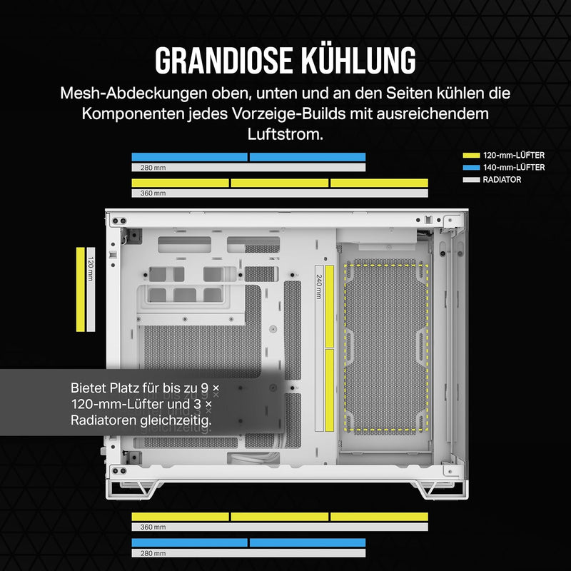 CORSAIR 2500X Small-Tower mATX-Doppelkammer-PC-Gehäuse – Gehärtetes Panoramaglas - Umgekehrte Verbin