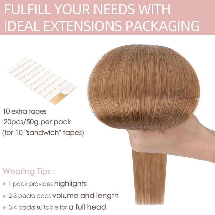 Silk-co Tape Extensions Echthaar 20stk, Haarverlängerung Tape in Extensions Echthaar, Remy Haarexten
