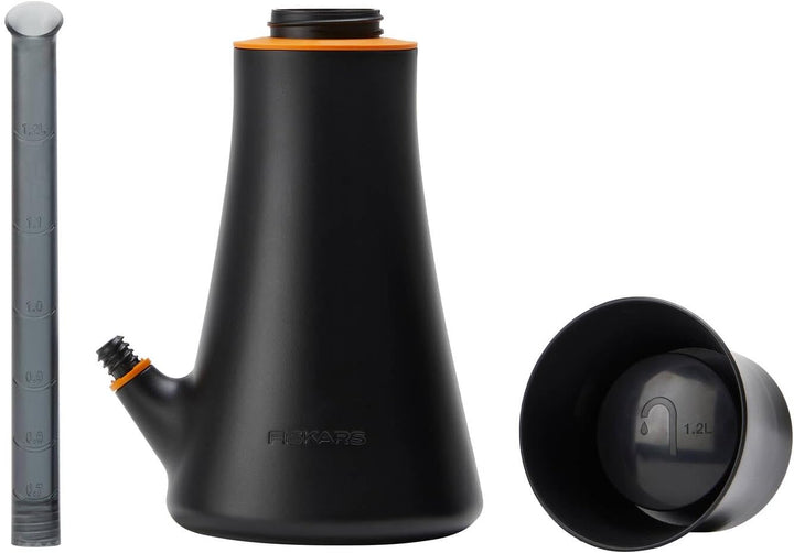 Fiskars Giesskanne mit Deckel, 1,2 l, Ohne Abnehmen des Deckels befüllbar, Höhe: 25,8 cm, Schwarz/Or