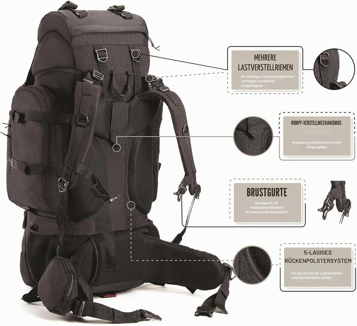 Tripole Rucksack Der Colonel-Serie Mit Innenrahmen - Mit Abnehmbarem Tagesrucksack Und Regenhülle 95