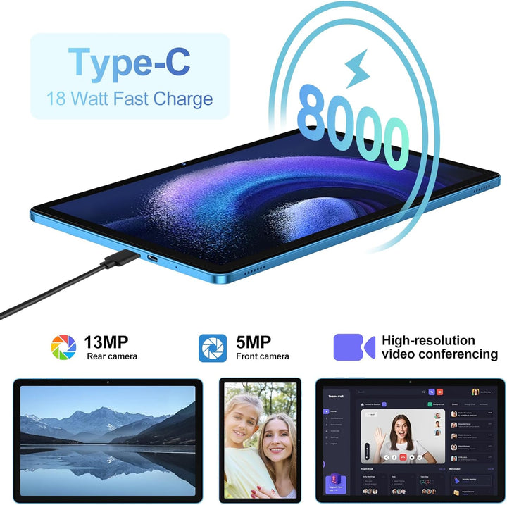 DMOAO Tablet 11 Zoll mit Widevine L1, 8000 mAh + 18W Schnellladung, 13 MP + 5 MP, Android 14 Tablets