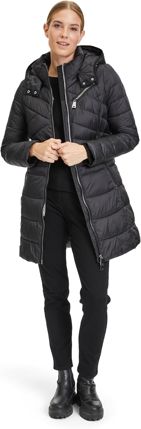 Gil Bret Damen Steppmantel mit Abnehmbarer Kapuze 36 Jet Black, 36 Jet Black