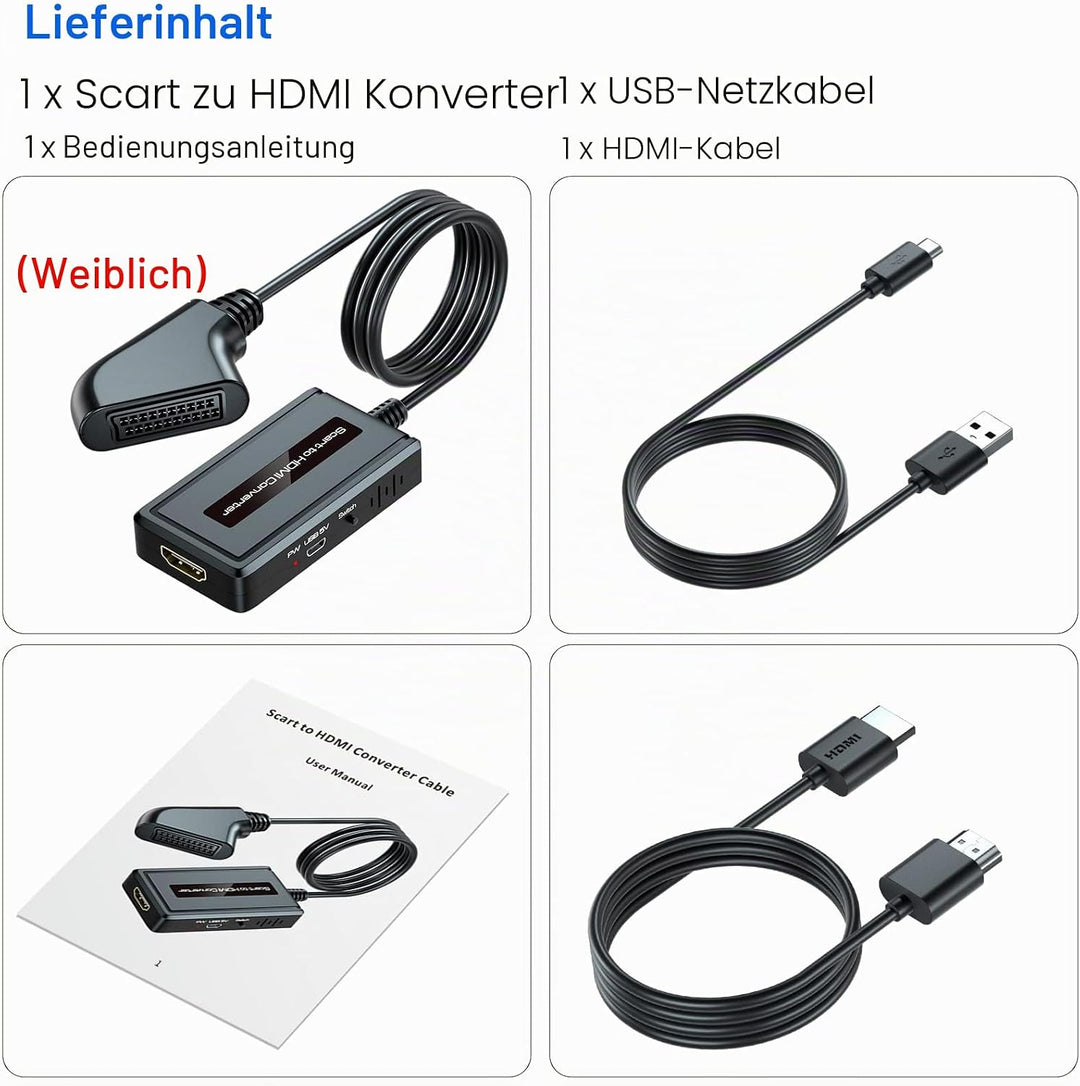 Weiblich Scart auf HDMI Konverter, Unterstützt 4: 3/16: 9/16: 10/Voll Seitenverhältnis und 720p/1080