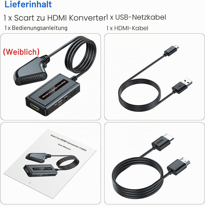 Weiblich Scart auf HDMI Konverter, Unterstützt 4: 3/16: 9/16: 10/Voll Seitenverhältnis und 720p/1080