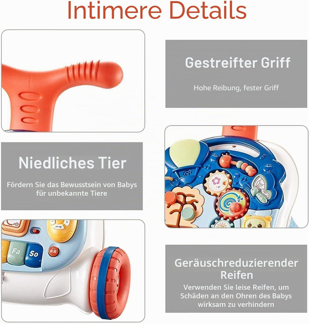 Lauflernwagen Kippsicher Baby Walker,Montessori-inspiriertes Spielzeug,Abnehmbares Musikpanel,Laufle