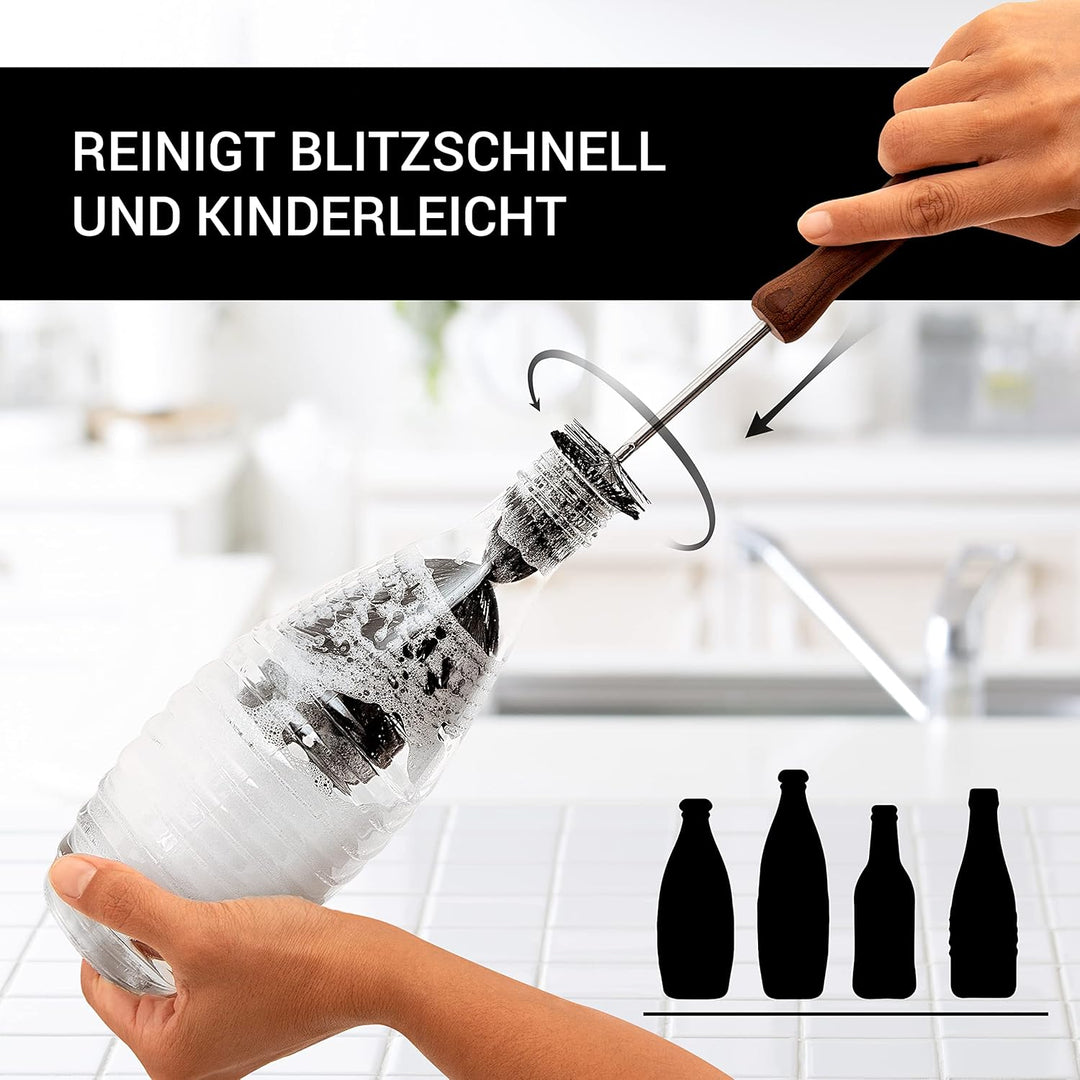 NIMOE® Designbrush - Kein verbiegen durch rostfreien Edelstahlmantel - Premium Flaschenbürste mit hy