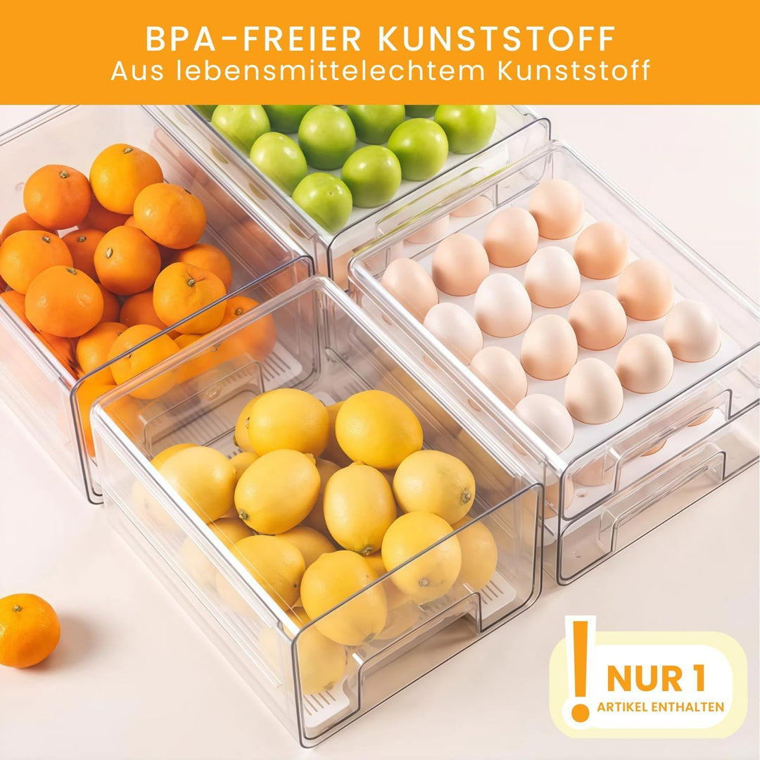 Kühlschrank-Organizer Schublade (1 Stück) – Stapelbarer, transparenter Fridge Organizer & Küchen-Org