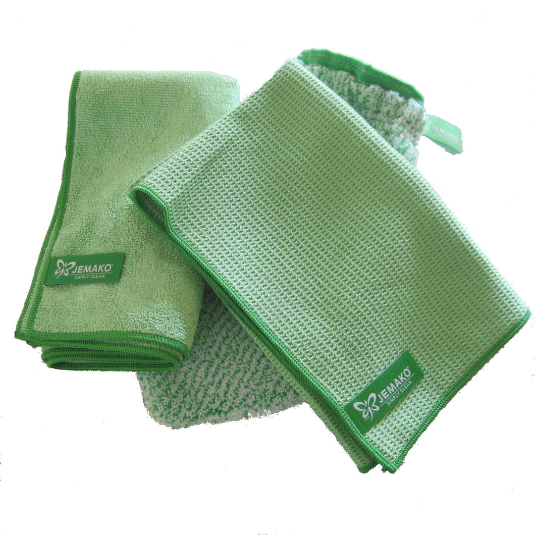 Jemako 3er Set GRÜN - Profituch (40x45 cm) + Trockentuch (45 x 60 cm) + Reinigungshandschuh