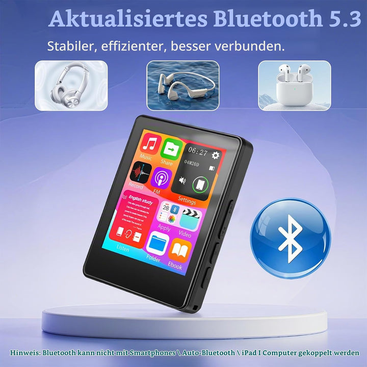 Taichaeu 64GB MP3 Player mit Bluetooth - 2.4 in Full Touch Screen, FM Radio, Recorder, HiFi Sound, O