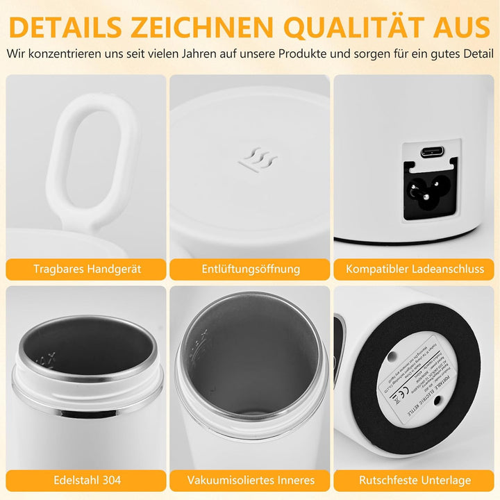 GuKKK Reisewasserkocher, 450ml Mini Wasserkocher,Fahrzeug Beheizter 12V, Auslaufsicher,6 Temperature