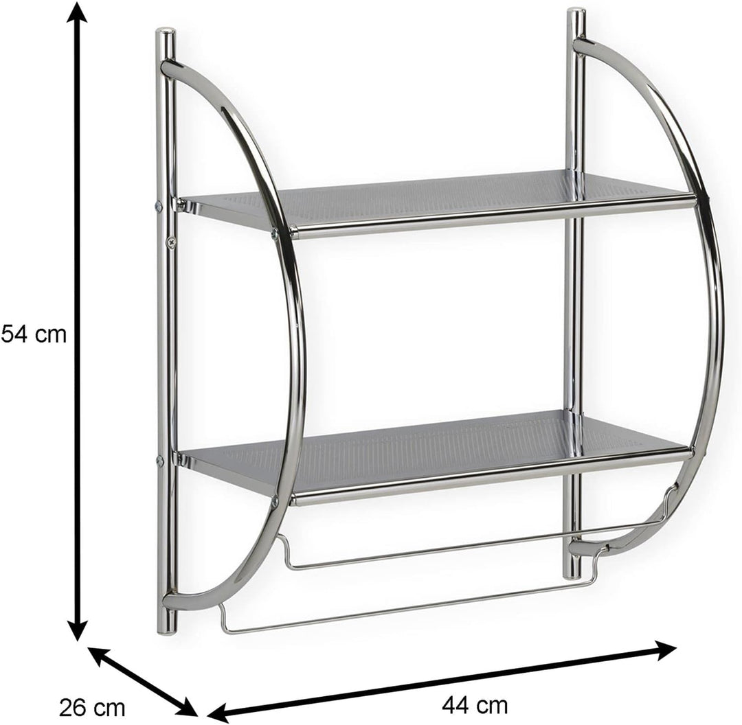 Badregal Wandregal Wand- Handtuchhalter Janine, 2 Ablagen, aus Metall gefertigt, hochwertig verchrom