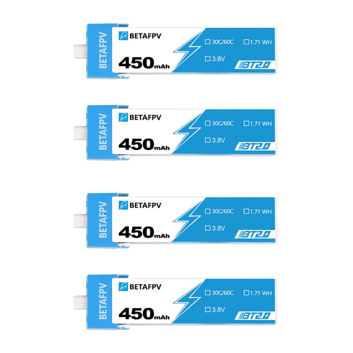 BETAFPV 4pcs BT2.0 450mAh 1S Lipo Akku 3.8V 30C/60C 1.71WH 1S Akku mit BT2.0 Anschluss Kompatibel fü