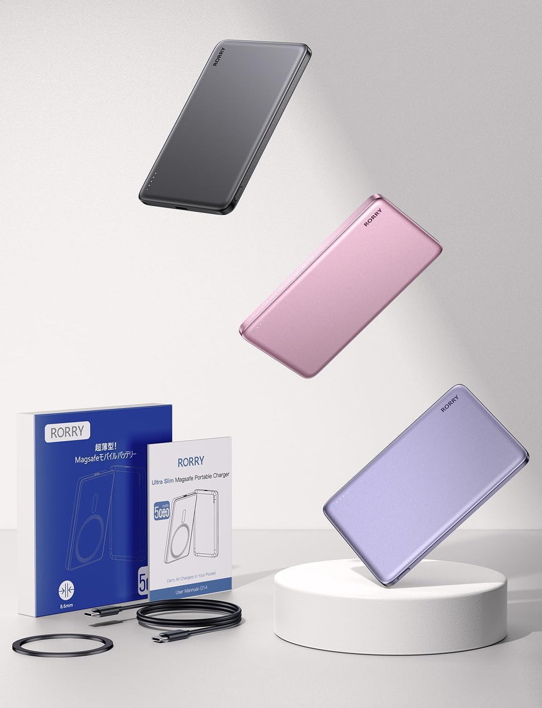 RORRY Power Bank für Magsafe, 5000mAh PD 18W 8.6mm Tragbares Magnetisch Powerbank, Externe Handy Akk