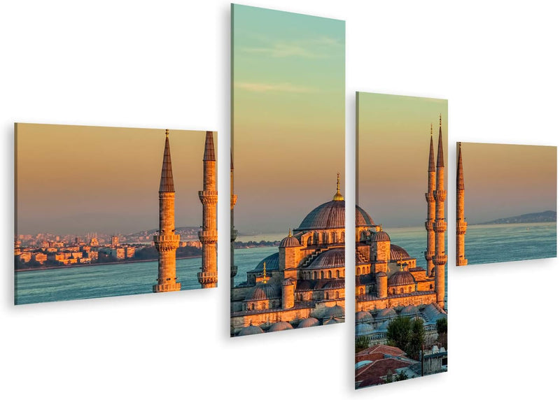 Bild auf Leinwand Blaue Moschee In Glorius Sonnenuntergang Istanbul Sultanahmet Park Die Grösste Mos