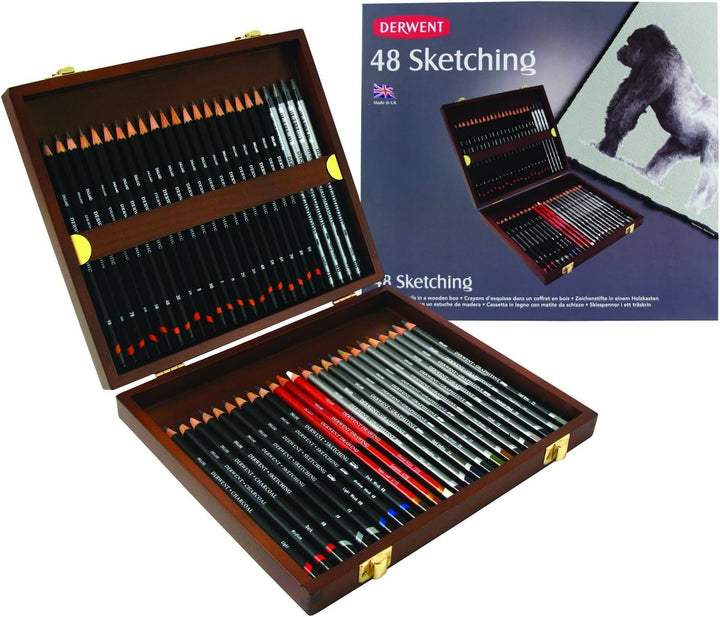 Derwent Sketching Collection, Kollektion von Bleistiften und Skizzierstiften in einer Geschenk-Box a