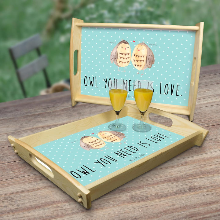 Mr. & Mrs. Panda tablett Holz Eulen Liebe - Geschenk, Eule, betttablett, sofatablett, Sofa, Holztabl
