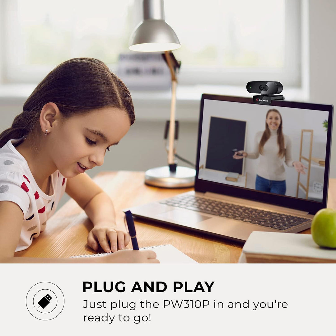 AVerMedia PW310P Webcam, Webcam Cover, 1080p / 30fps Video Chat und Aufnahme, Plug & Play, Mikrofone