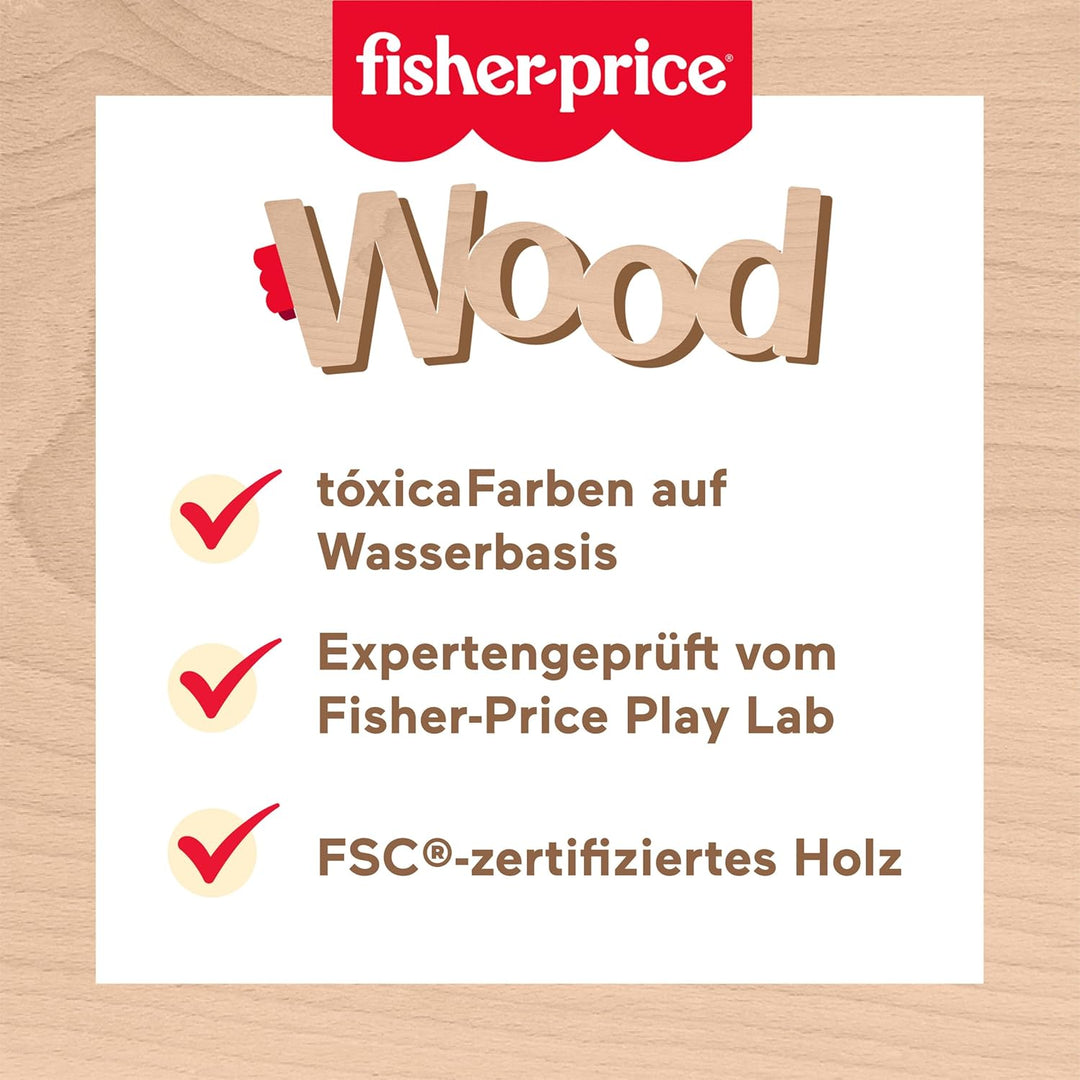 Fisher-Price Ring-Stapelspielzeug aus Holz für Kleinkinder, 10 Holzteile für Stapelspielspass für Ki