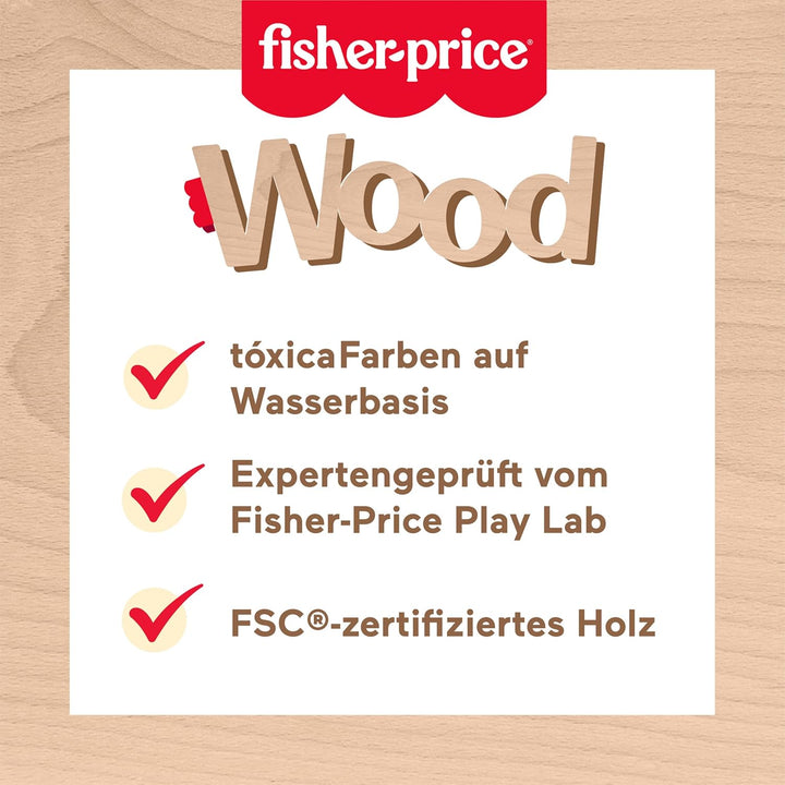Fisher-Price Ring-Stapelspielzeug aus Holz für Kleinkinder, 10 Holzteile für Stapelspielspass für Ki