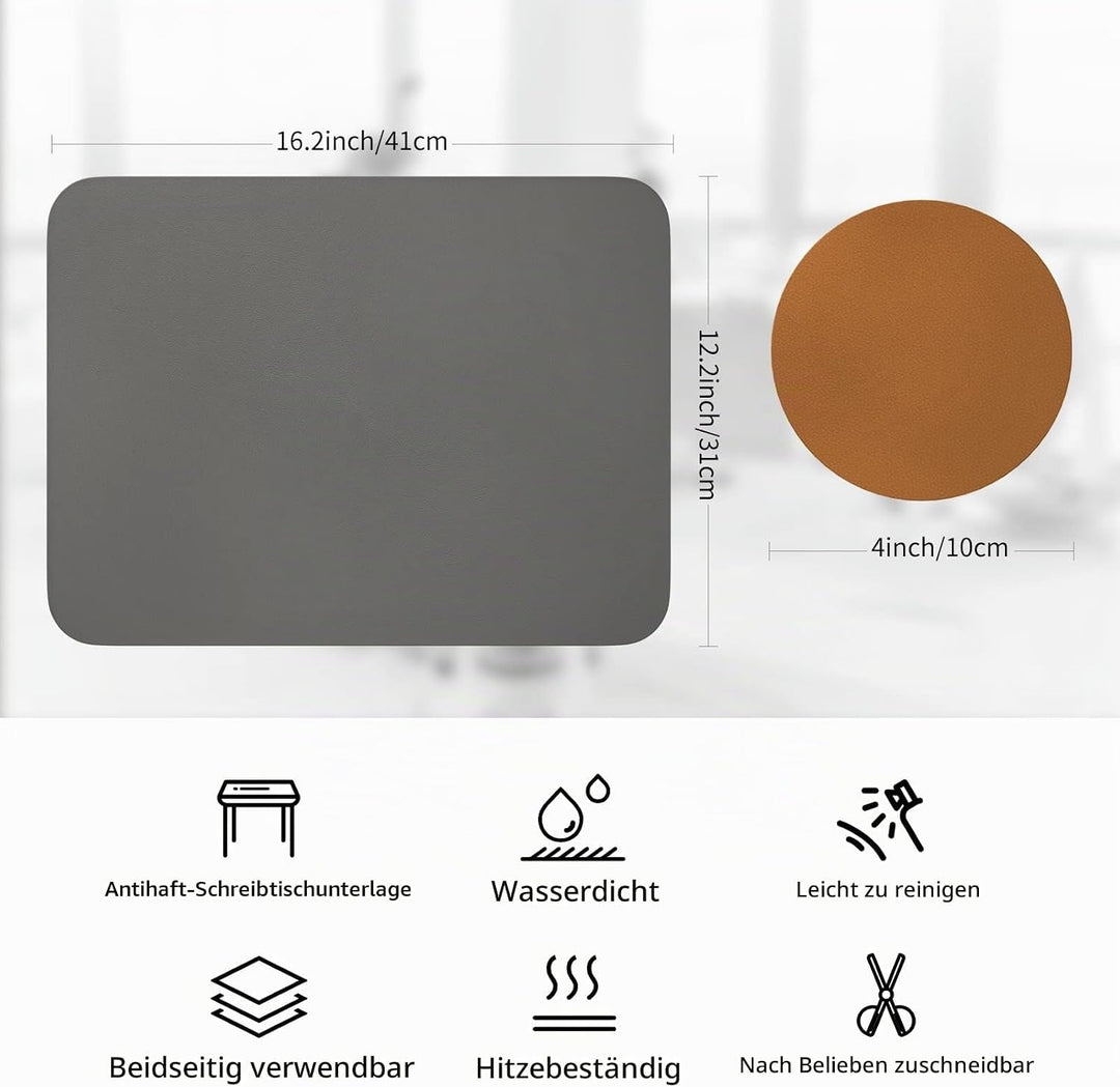 Tischsets Abwaschbar,6er Set Zweifarbig Platzset mit Untersetzer,Abwischbar Platzsets,Tischset Leder