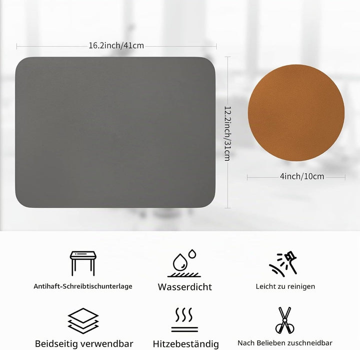 Tischsets Abwaschbar,6er Set Zweifarbig Platzset mit Untersetzer,Abwischbar Platzsets,Tischset Leder