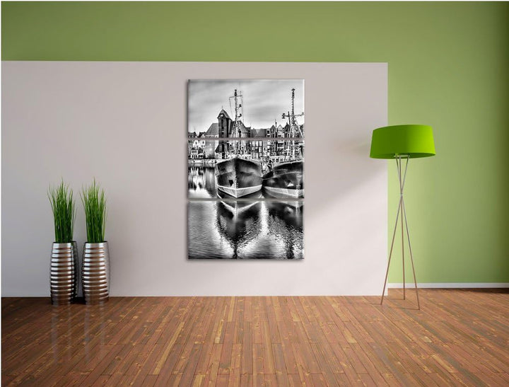 Pixxprint Hafen in der Dämmerung als Leinwandbild/Grösse: 3 Teilig (120x80) cm/Wandbild/Kunstdruck/f