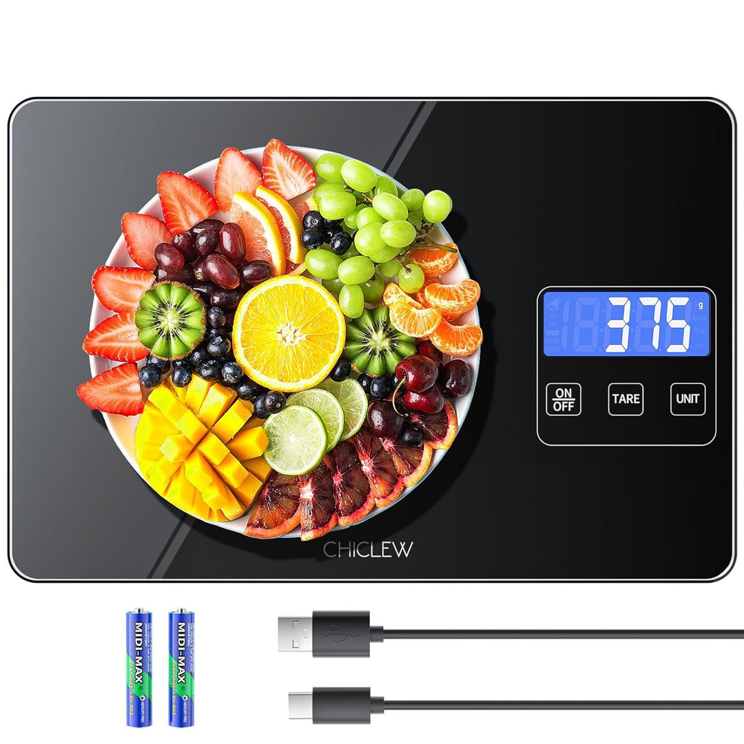 Wiederaufladbare Digitale Küchenwaage, 15KG Elektronische Waage Küche mit 5 Umschaltbaren Einheiten