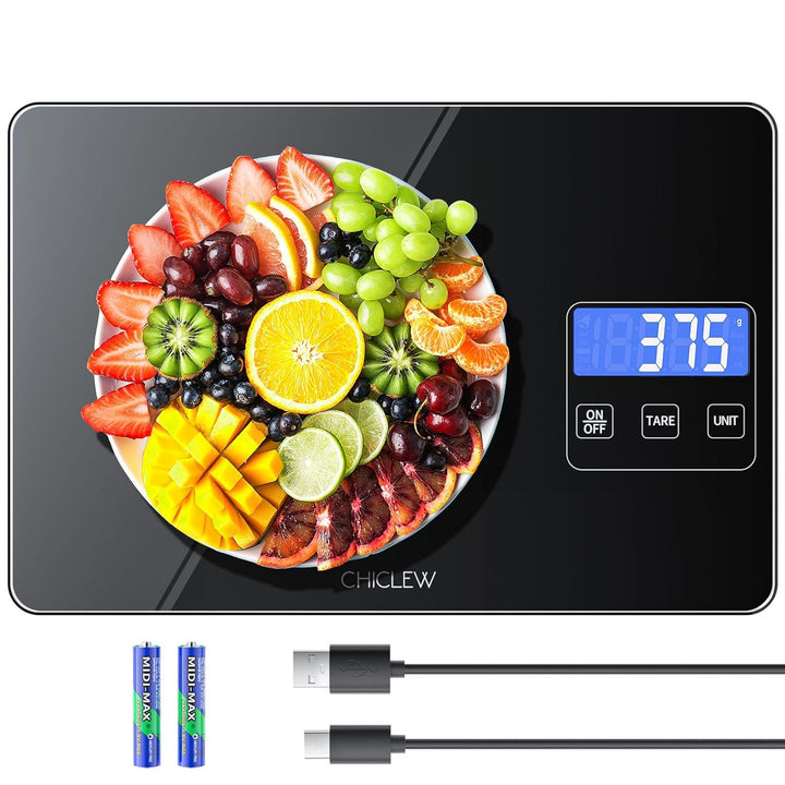 Wiederaufladbare Digitale Küchenwaage, 15KG Elektronische Waage Küche mit 5 Umschaltbaren Einheiten