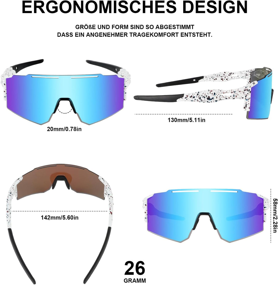 Fahrradbrille Sonnenbrille,Sportbrillen Herren Damen UV400 Sportbrille Schnelle Brille mit 1 oder 3