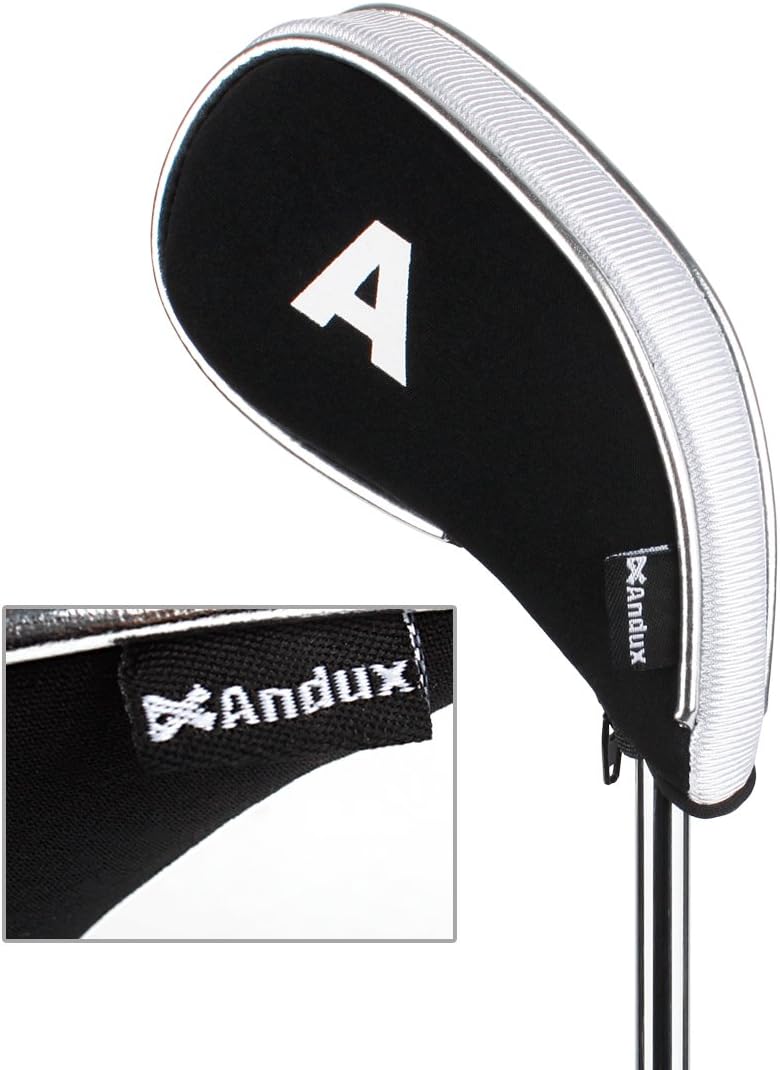 Andux Golfschlägerhauben mit Reissverschluss, 10 Stück Schwarz/Weiss, Einheitsgrösse Schwarz/Weiss