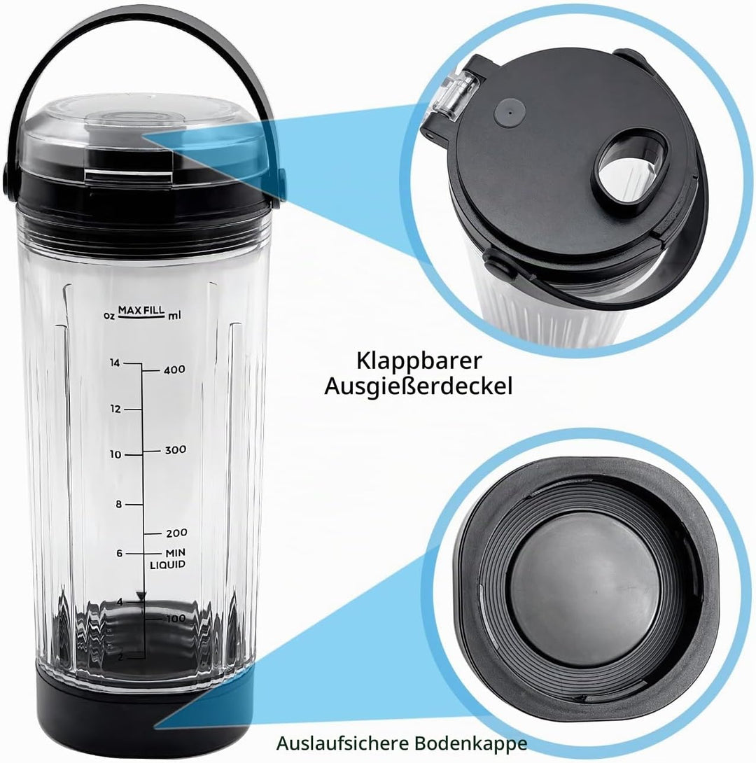 für Ninja Blast Tragbarer Mixer Ersatzteile Zubehör, 530ml Becher mit Trinköffnung Deckel &amp; Untere K