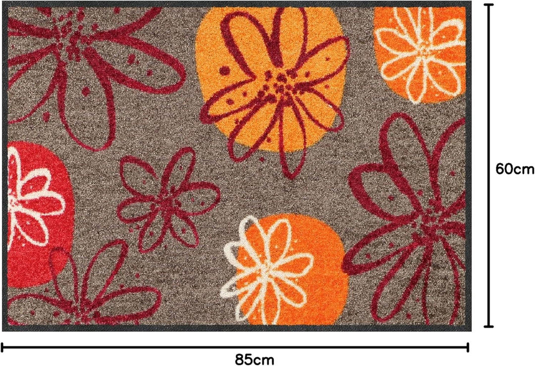 Erwin Müller Fussmatte Koblenz, Schmutzfangmatte, Fussabtreter rutschhemmend, Blumenmotiv braun/rot