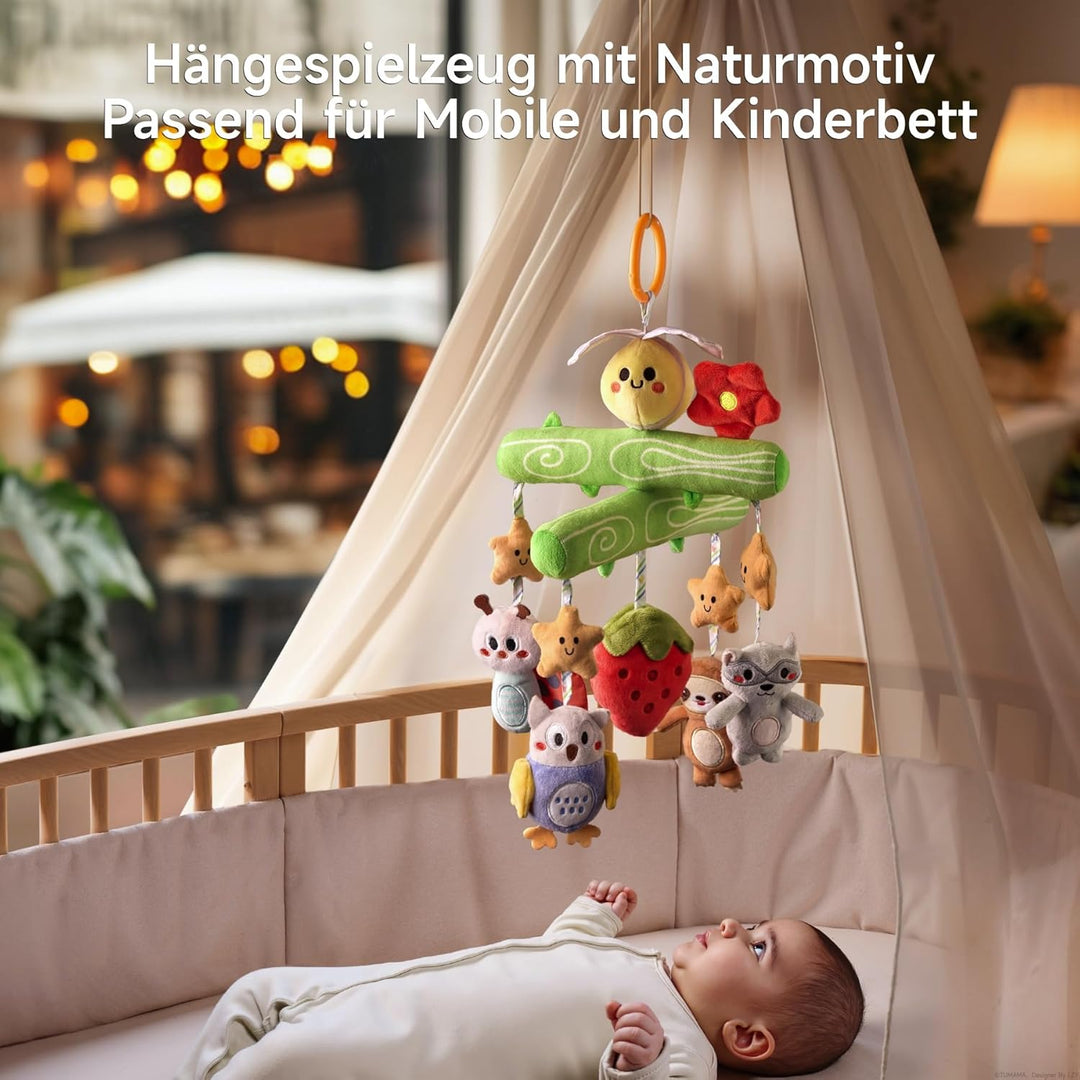 TUMAMA Babyspielzeug 0 3 6 12 Monate, Krippen-Mobile Spielzeug mit Quietschen, Knistern, Rassel, Mon
